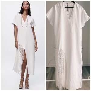 Zara 100% Linen White Dress NWT